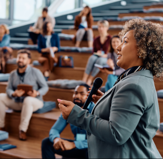 Woman presenting to an audience